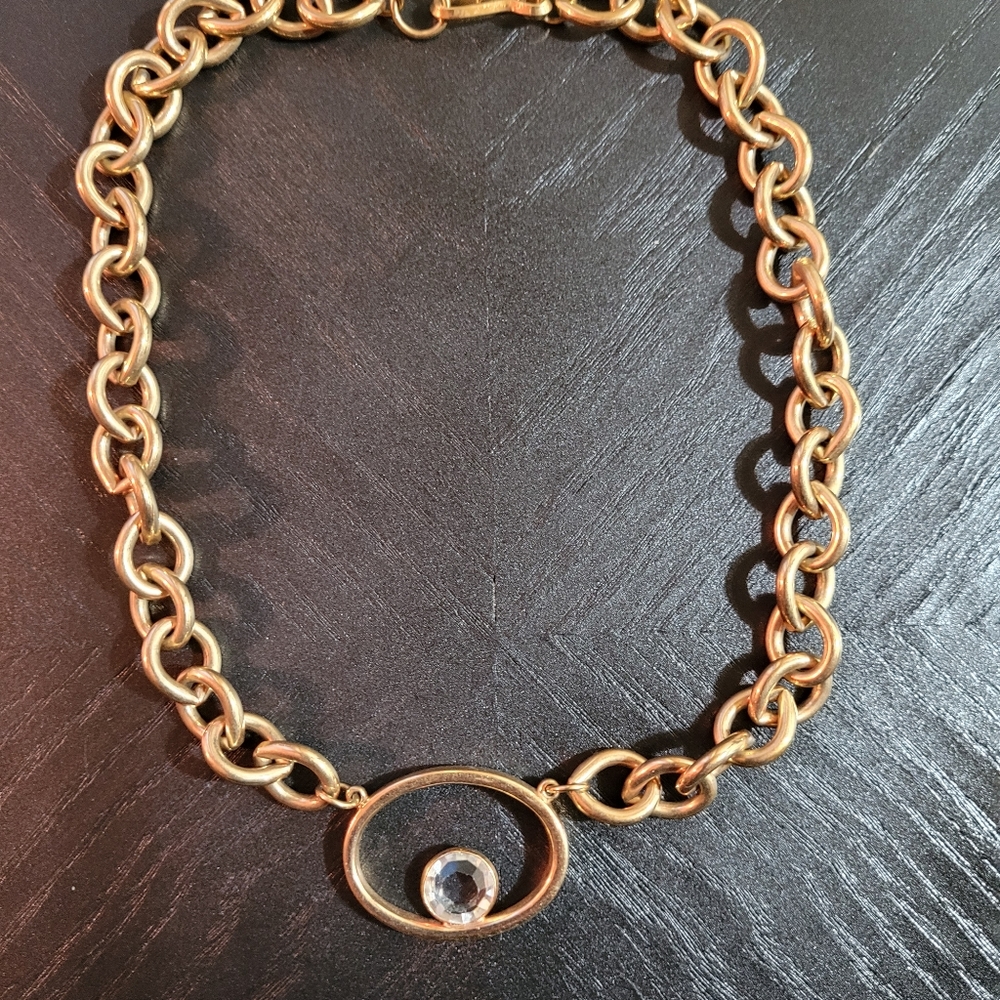 Goldtone Statement Necklace with Glass Stone